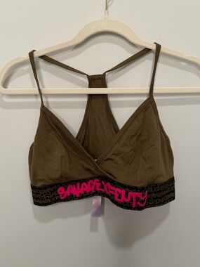 Savage X Fenty Olive Brown Logo Band Racerback Bralette Pink Large
